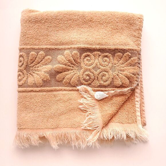 Cannon Monticello Cotton Blend Bath Towel Faded Orange Floral Texture Fringe - Picture 2 of 8